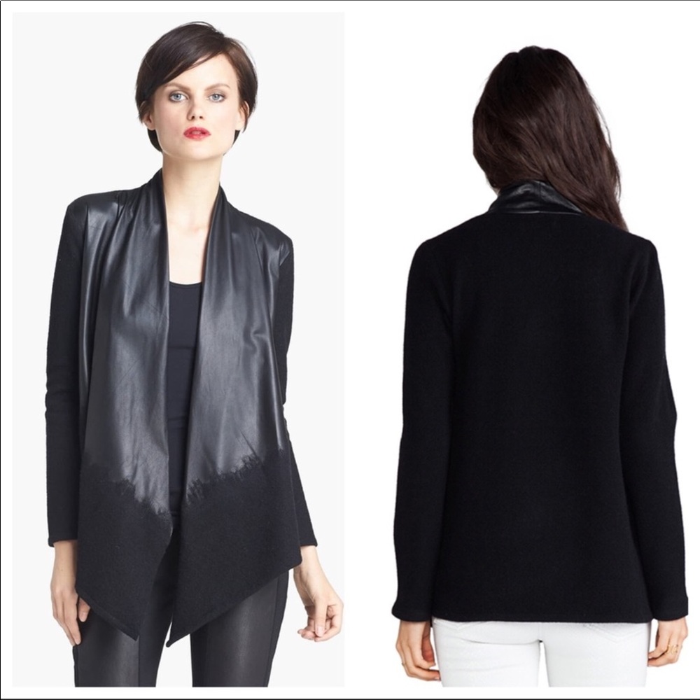 Alice+Olivia Aaralyn Wool Blend And Leather Drape Cardigan Sz M